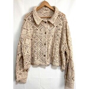 Miss Me Crochet Blazer Jacket Cream Cotton Size XL Coastal Boho Coachella